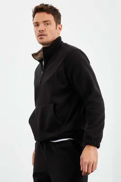 ست لباس راحتی زیپ دار پلار پاچه لاستیک یقه ایستاده نیمه مردانه مشکی برند Tommy Life کد 1676820996