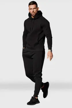سوییشرت قالب پایین ست لباس راحتی کلاهدار اسلیم فیت بالا مشکی مردانه برند Me And 13 Black کد 1676820987