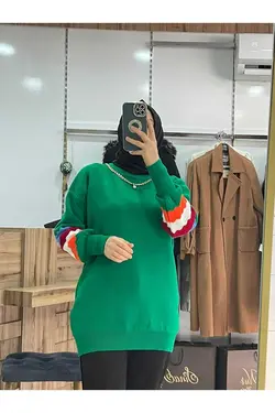 پلیور بافتنی طرح ابر و باد آستین بالنی به همراه گردنبند سبز زنانه برند sinanur کد 1676914399