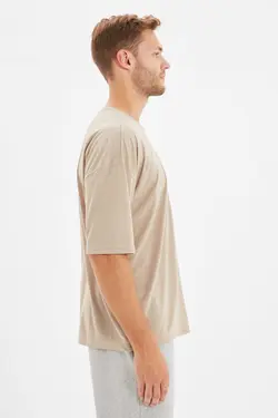 تیشرت گشاد پنبه ای آستین کوتاه یقه گرد ساده سنگی مردانه برند TRENDYOL MAN کد 1676899541