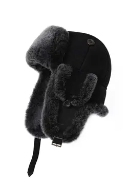 کلاه خلبانی مشکی خزدار چرم برند Mumcu's Leather کد 1676973325