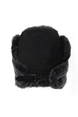 کلاه خلبانی مشکی خزدار چرم برند Mumcu's Leather کد 1676973325