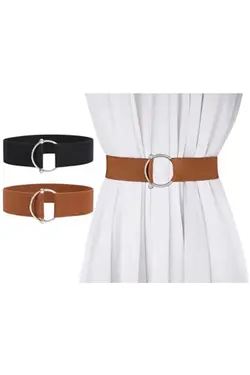 کمر پیراهن ست کمربند دور کشی شتری &amp; مشکی زنانه برند Beltingo کد 1677097762