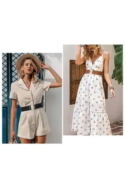 کمر پیراهن ست کمربند دور کشی شتری &amp; مشکی زنانه برند Beltingo کد 1677097762