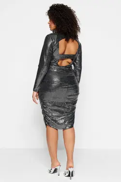 پیراهن بافتنی پشت دکولته پولک دوز مشکی برند Trendyol Curve کد 1677502111