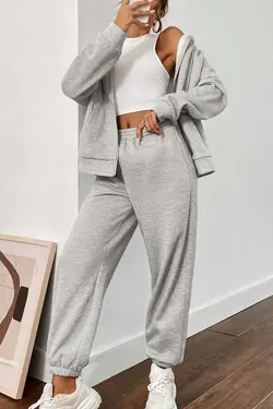 ست لباس راحتی پایین بافتنی طوسی بلوز گرمکن زنانه برند MODAGEN کد 1677494931