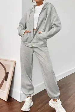 ست لباس راحتی پایین بافتنی طوسی بلوز گرمکن زنانه برند MODAGEN کد 1677494931