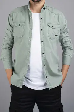 پیراهن جین اسلیم فیت سبز پسته ای مردانه برند YXC کد 1678635634