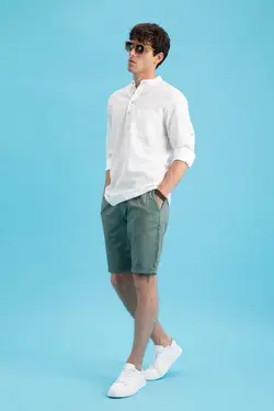 پیراهن اسلیم فیت کتان آستین بلند یقه دیپلمات برند Defacto کد 1678948547