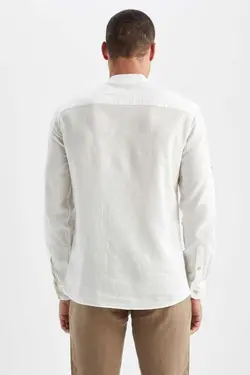 پیراهن اسلیم فیت کتان آستین بلند یقه دیپلمات برند Defacto کد 1678948547