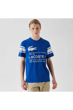 تیشرت چاپی یقه گرد آبی مردانه برند Lacoste کد 1679159906