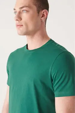 تیشرت اسلیم فیت ساده یقه گرد سبز 100پنبه مردانه برند Avva کد 1680072549