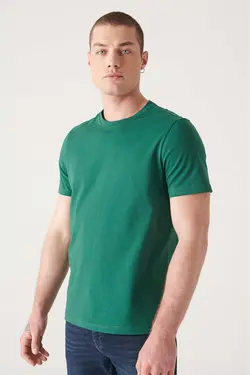 تیشرت اسلیم فیت ساده یقه گرد سبز 100پنبه مردانه برند Avva کد 1680072549