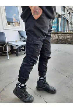 جیب دار دور کمر جاگر کشی پاچه شلوار مشکی مردانه برند Tarz Cool کد 1679948919