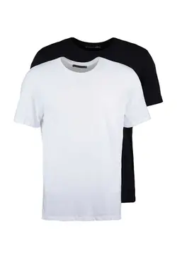 تیشرت بسته آستین کوتاه یقه گرد ساده 100پنبه مردانه سیاه-سفید برند TRENDYOL MAN کد 1680327416
