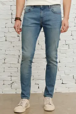 شلوار جین اضافی برش اسلیم فیت کشی پنبه ای آبی نفتی قالب تنگ مردانه برند AC&amp;Co / Altınyıldız Classics کد 1680356835