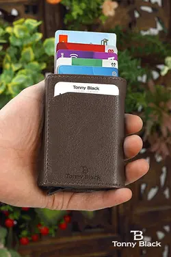کیف پول جا کارتی محافظ سکه ضد جعبه‎دار اتوماتیک &amp; اصل برند Tonny Black کد 1680788283