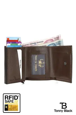 کیف پول جا کارتی محافظ سکه ضد جعبه‎دار اتوماتیک &amp; اصل برند Tonny Black کد 1680788283