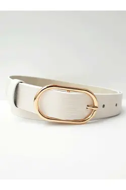 کمربند دار طرح‎دار خطدار سگک شیری طلایی زنانه برند Kemerix کد 1681046367