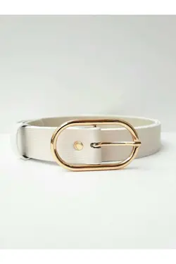 کمربند دار طرح‎دار خطدار سگک شیری طلایی زنانه برند Kemerix کد 1681046367