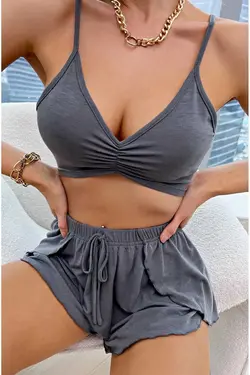 لباس راحتی پنبه ای خاکستری آنتراسیت شورت دار زنانه برند Fancy&amp;Dancy کد 1681542792