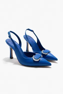 کفش پاشنه بلند کمربند دار مات بند طرحدار سنگی آبی تیره زنانه برند NİŞANTAŞI SHOES کد 1681900132