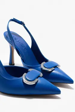 کفش پاشنه بلند کمربند دار مات بند طرحدار سنگی آبی تیره زنانه برند NİŞANTAŞI SHOES کد 1681900132