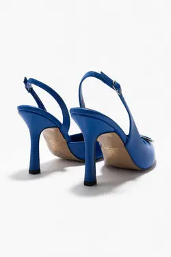 کفش پاشنه بلند کمربند دار مات بند طرحدار سنگی آبی تیره زنانه برند NİŞANTAŞI SHOES کد 1681900132