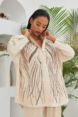 پیراهن برش گشاد کتان قلاب دوزی شده برند Orfeo Negro کد 1682603093