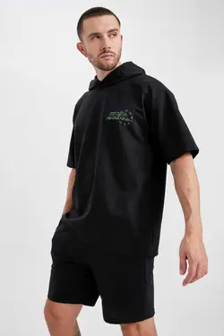کلاهدار گشاد چاپی تیشرت برند Defacto کد 1683007947
