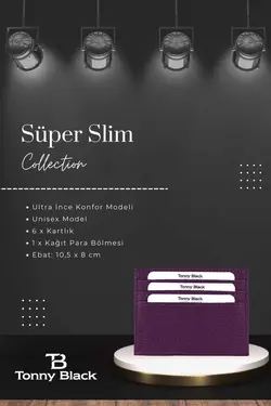 کارت جعبه‎دار چرم مصنوعی مدل بنفش جا کارتی &amp; اصل برند Tonny Black کد 1683192999