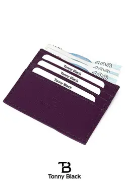 کارت جعبه‎دار چرم مصنوعی مدل بنفش جا کارتی &amp; اصل برند Tonny Black کد 1683192999