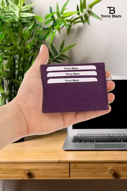کارت جعبه‎دار چرم مصنوعی مدل بنفش جا کارتی &amp; اصل برند Tonny Black کد 1683192999