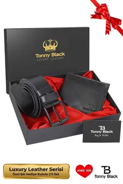 کیف پول کمربند چرم ست جعبه‎دار ویژه سری مردانه اصل برند Tonny Black کد 1683192960
