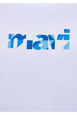 لخت برش راحت آرم گشاد چاپی سفید / تیشرت برند Mavi کد 1683125126