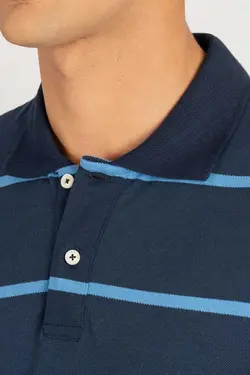تیشرت برش اسلیم فیت کامل یقه سه دکمه راه‎راه قالب تنگ برند Tudors کد 1683441262