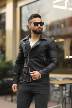کت چرم فصل جدید مشکی مردانه برند S&amp;M CLOTHİNG کد 1683470794