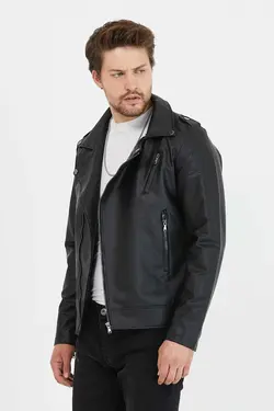 کاپشن کت چرم ضربدری فصل جدید زیپدار مشکی مردانه برند Mero Life کد 1683470733
