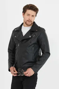 کاپشن کت چرم ضربدری فصل جدید کمربند‎دار زیپدار مشکی مردانه برند Mero Life کد 1683470724