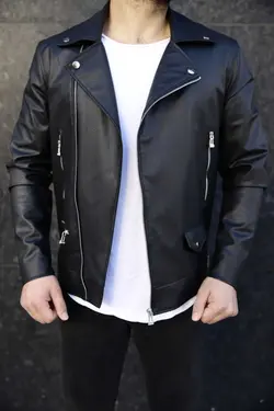 کت چرم فصل جدید بایکر مشکی مردانه برند denimswitch کد 1683470717