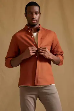 پیراهن اسلیم فیت آستین بلند یقه سه دکمه برند Defacto کد 1683610680