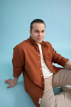 پیراهن اسلیم فیت آستین بلند یقه سه دکمه برند Defacto کد 1683610680