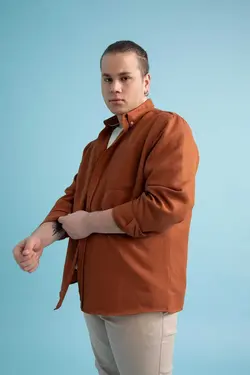 پیراهن اسلیم فیت آستین بلند یقه سه دکمه برند Defacto کد 1683610680