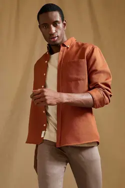 پیراهن اسلیم فیت آستین بلند یقه سه دکمه برند Defacto کد 1683610680