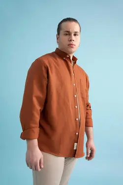 پیراهن اسلیم فیت آستین بلند یقه سه دکمه برند Defacto کد 1683610680