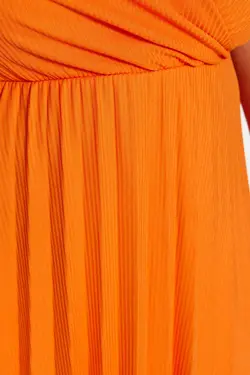 پیراهن بافتنی پلیسه دار یقه هفت نارنجی a-line برند Trendyol Curve کد 1683545713