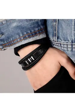 دستبند بافتنی کادو اصل چرم مردانه برند favoristore کد 1683785660