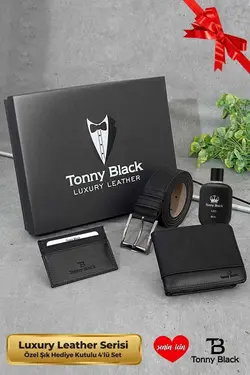 ست پرفیوم کیف پول کمربند چرم جعبه‎دار سری جا کارتی مردانه اصل برند Tonny Black کد 1683784813