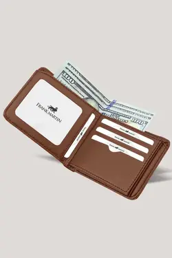 دستبند کیف پول ست کمربند دار جین شتری جا کارتی مردانه برند Frank Martin کد 1683783646