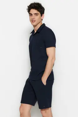 ست لباس راحتی متناسب طرح‎دار یقه سه دکمه سرمه ای مردانه برند TRENDYOL MAN کد 1683741704